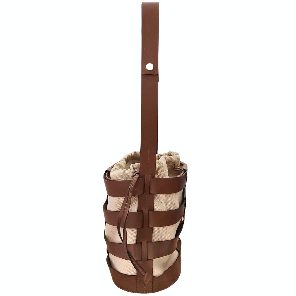 TRADEMARK Hesse caged leather canvas pouch bucket shoulder bag statement purse - Picture 2 of 8